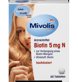 Купить Биотин для здоровых волос, ногтей и кожи Biotin 5mg N Mivolis - Das gesunde Plus , 60 шт. - с доставкой по Украине